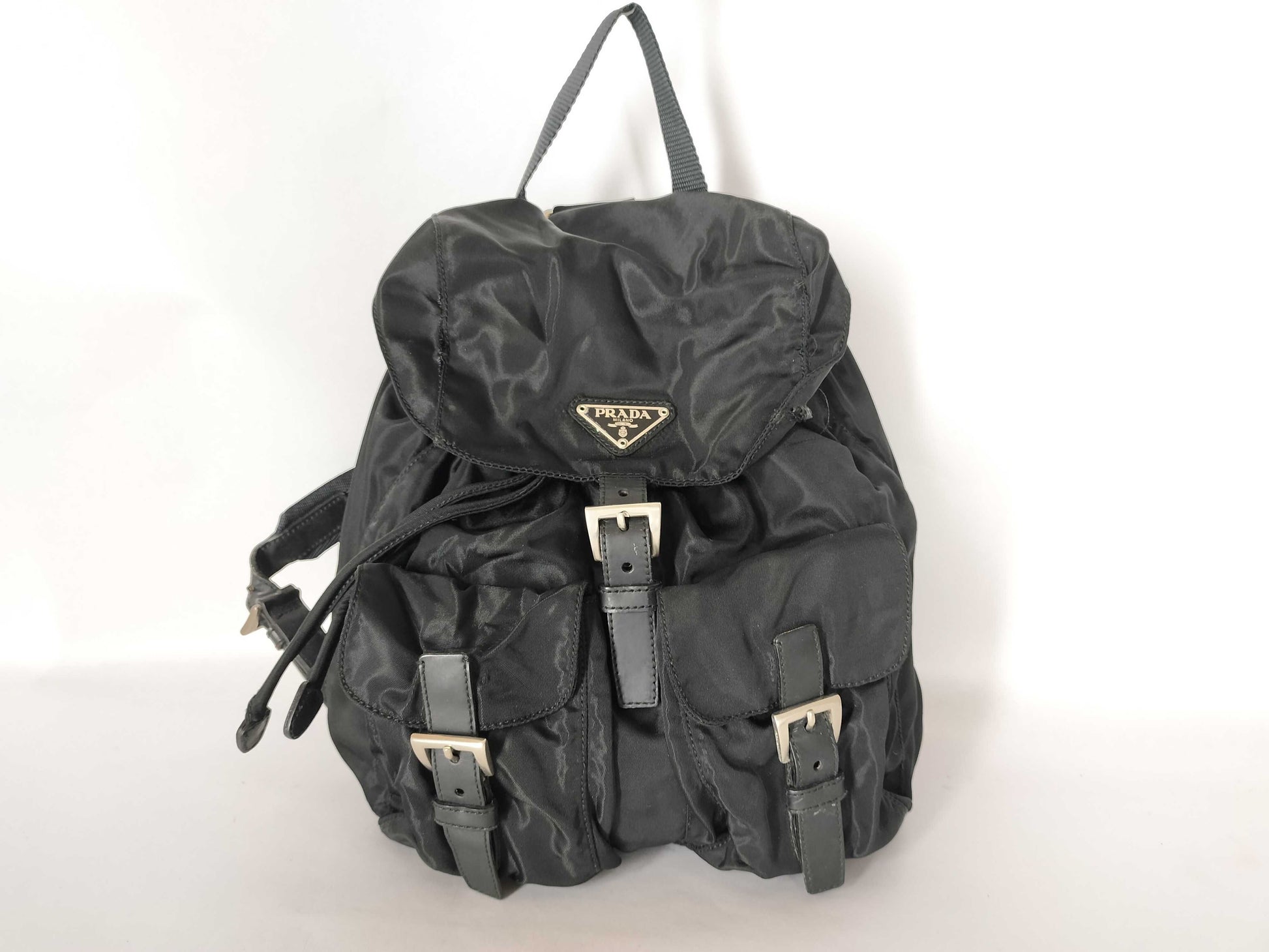 PRADA Nylon Prada Mini Backpack with Triangle Logo, Black