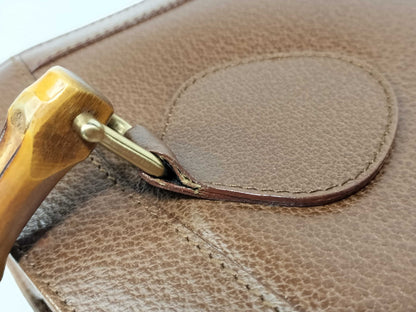 GUCCI Bamboo Handbag Bamboo Handle Leather Brown Tote Bag