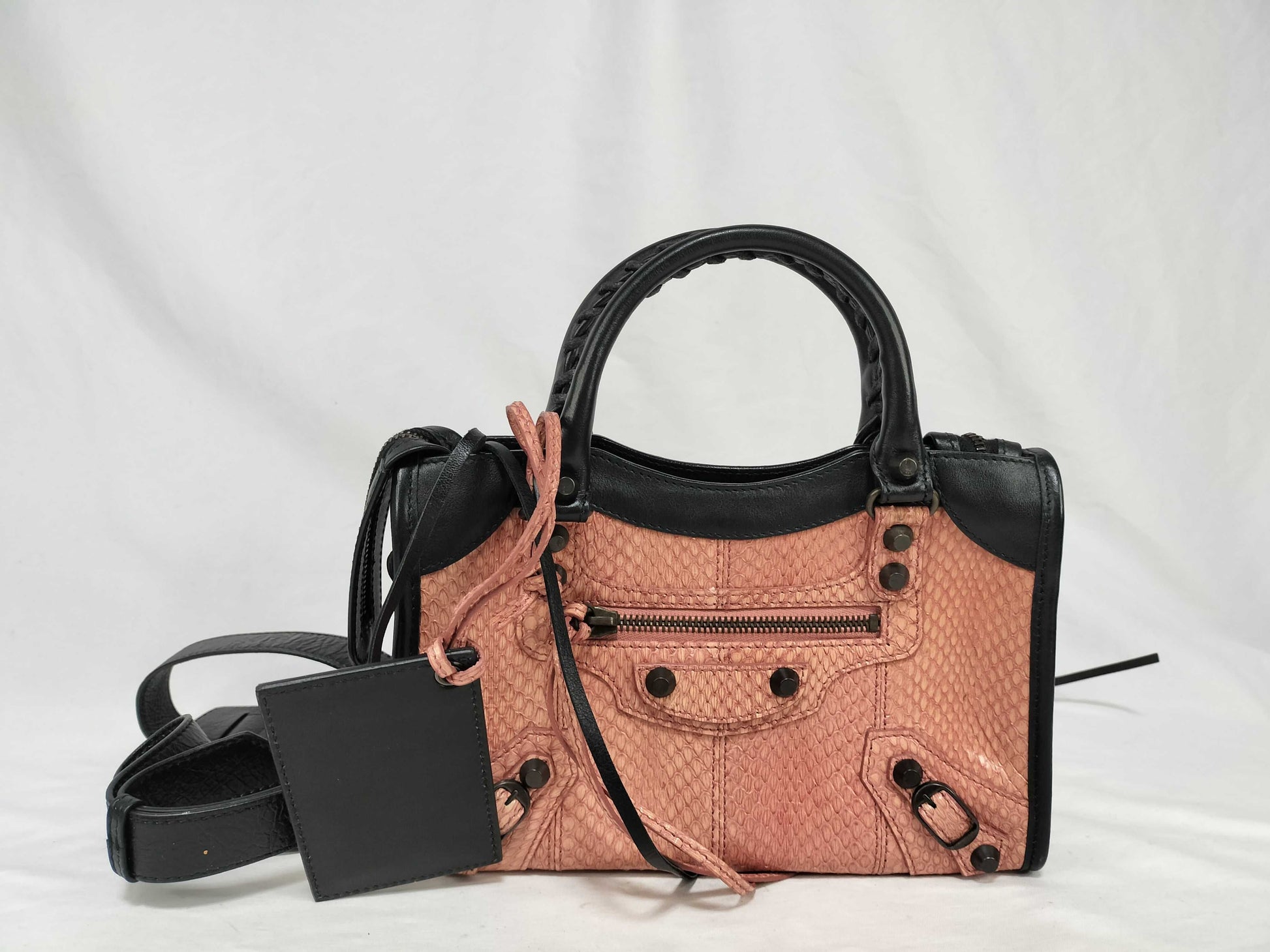 BALENCIAGA The City 2-Way Handbag in Pink Python Leather