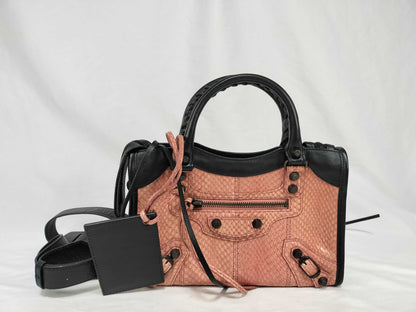 BALENCIAGA The City 2-Way Handbag in Pink Python Leather