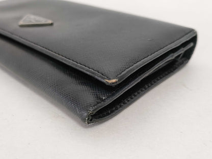 PRADA Prada long wallet black logo plate wallet