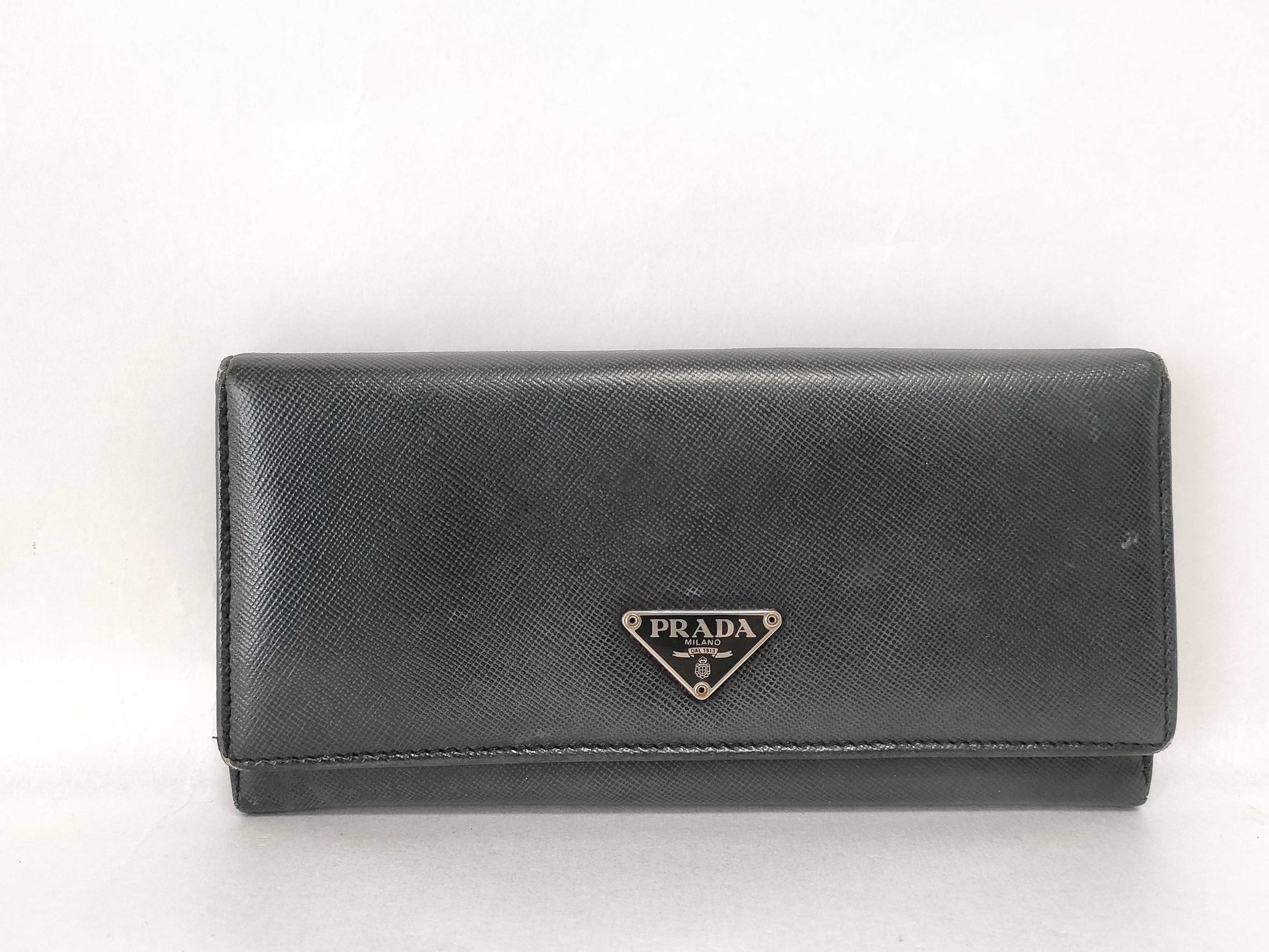 PRADA Prada long wallet black logo plate wallet