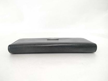 PRADA Prada long wallet black logo plate wallet