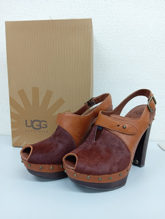 UGG Leather and Harako Sandals, Brown, Size 6