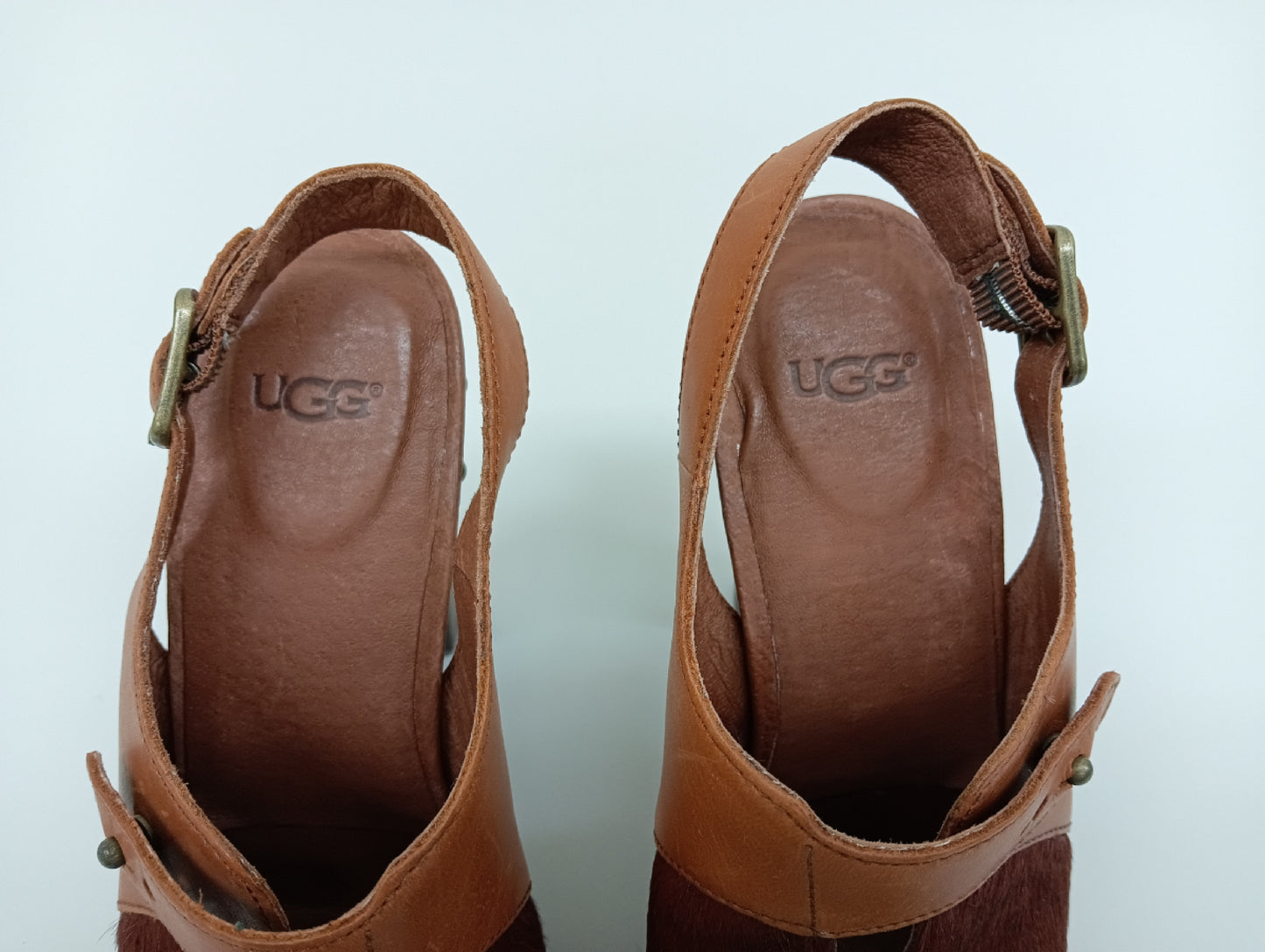 UGG Leather and Harako Sandals, Brown, Size 6