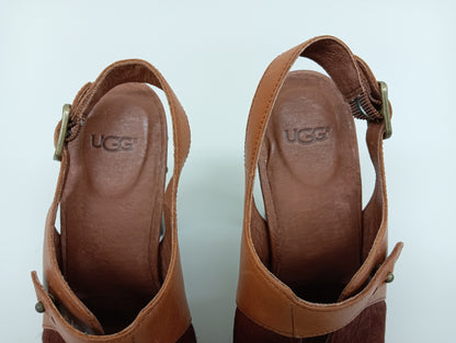 UGG Leather and Harako Sandals, Brown, Size 6