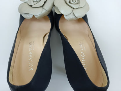 BOTTEGA VENETA Satin and Leather Pumps, Black, Size 36 1/2