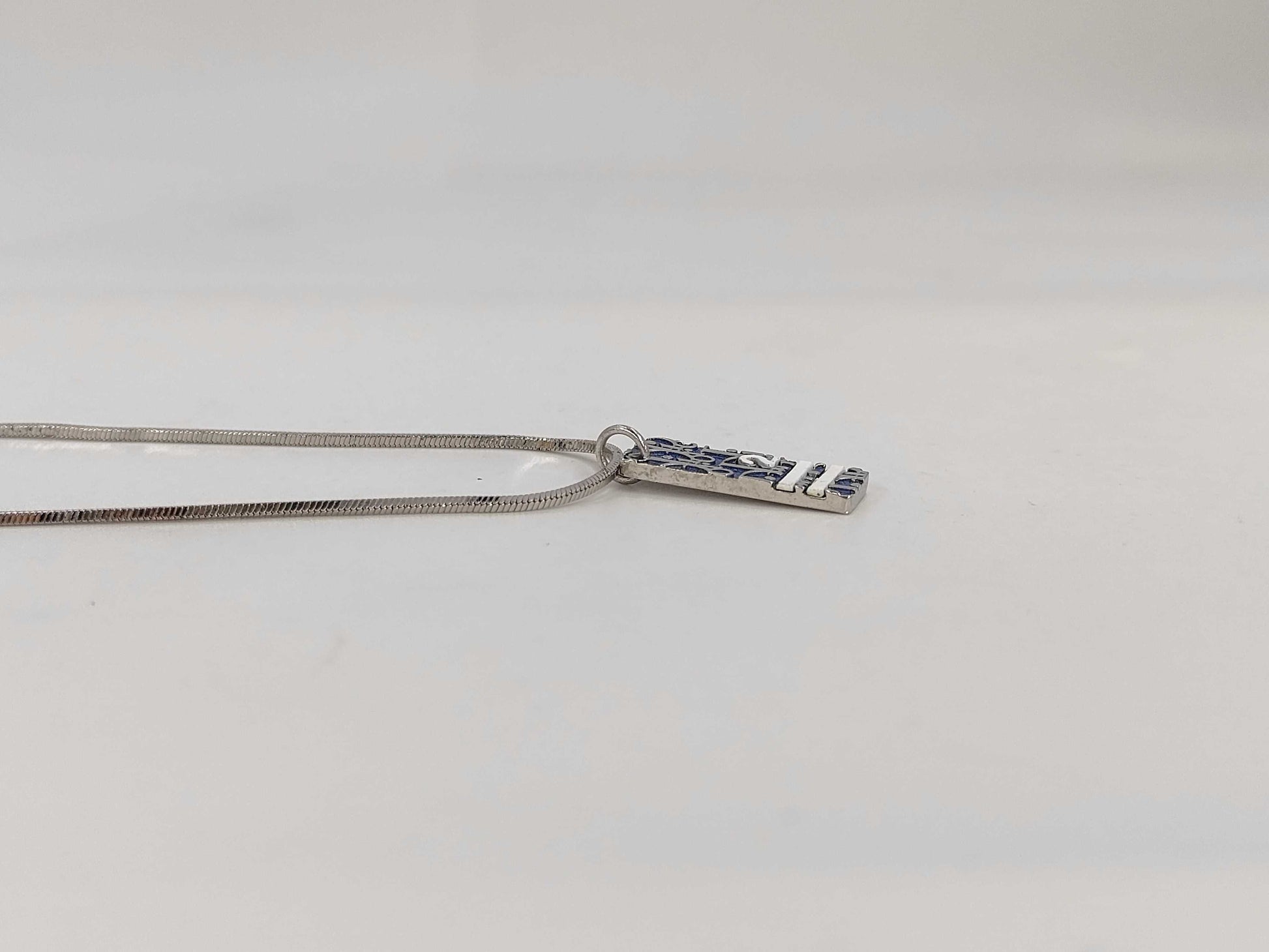 Dior Trotter Tag Plate Blue Necklace