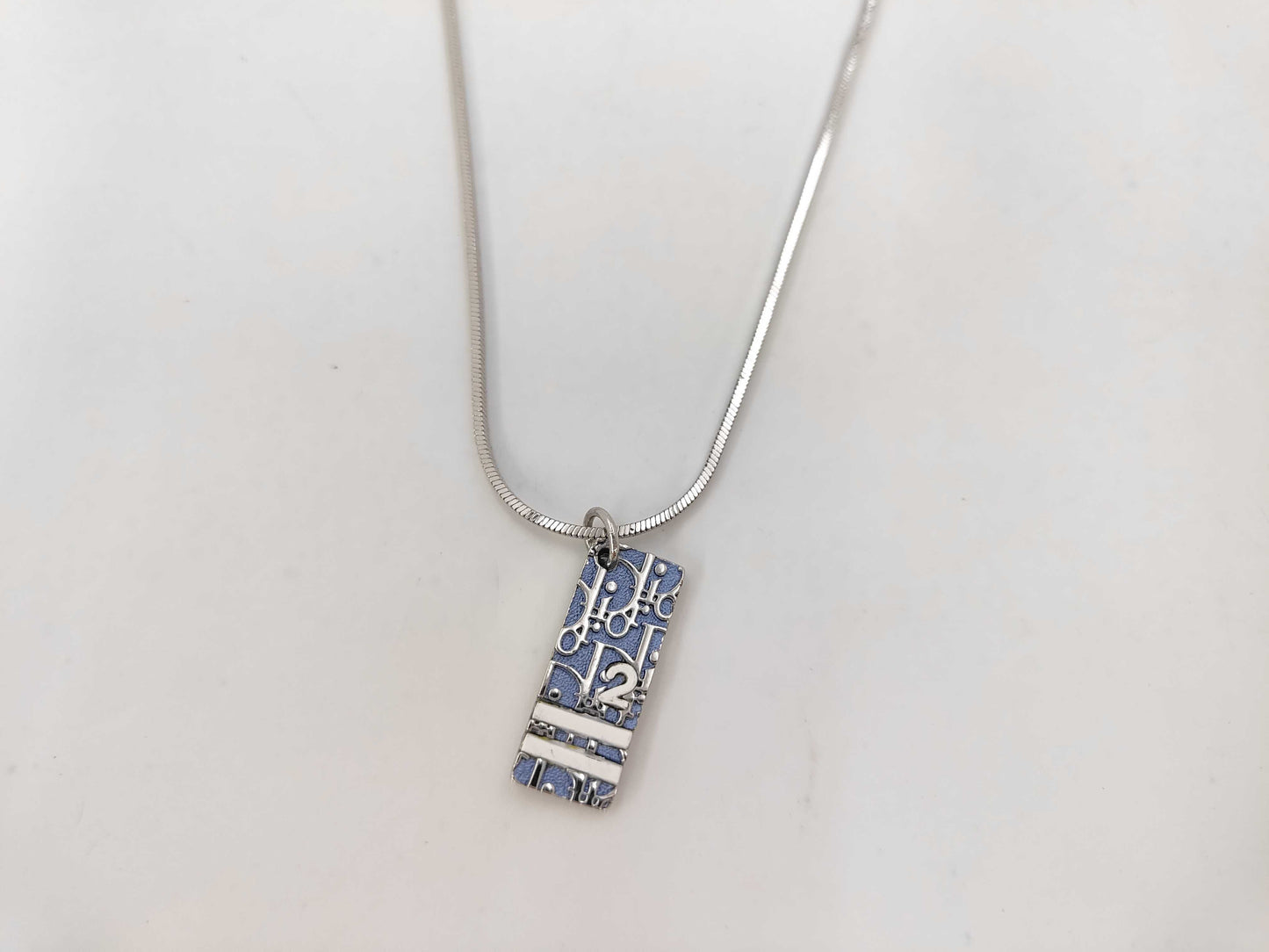 Dior Trotter Tag Plate Blue Necklace