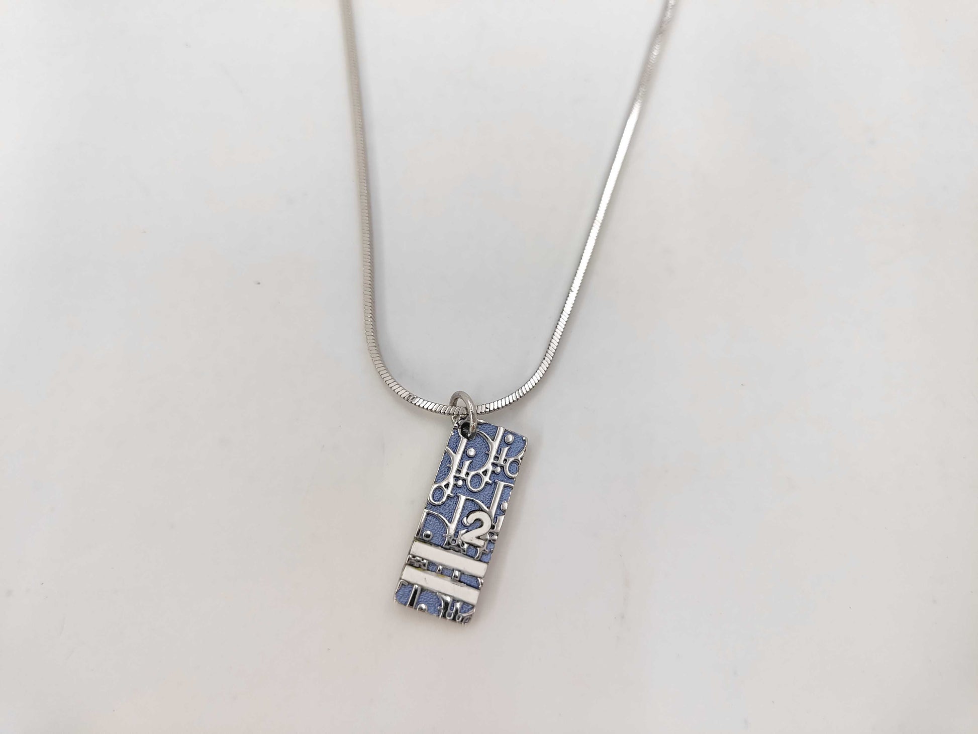 Dior Trotter Tag Plate Blue Necklace