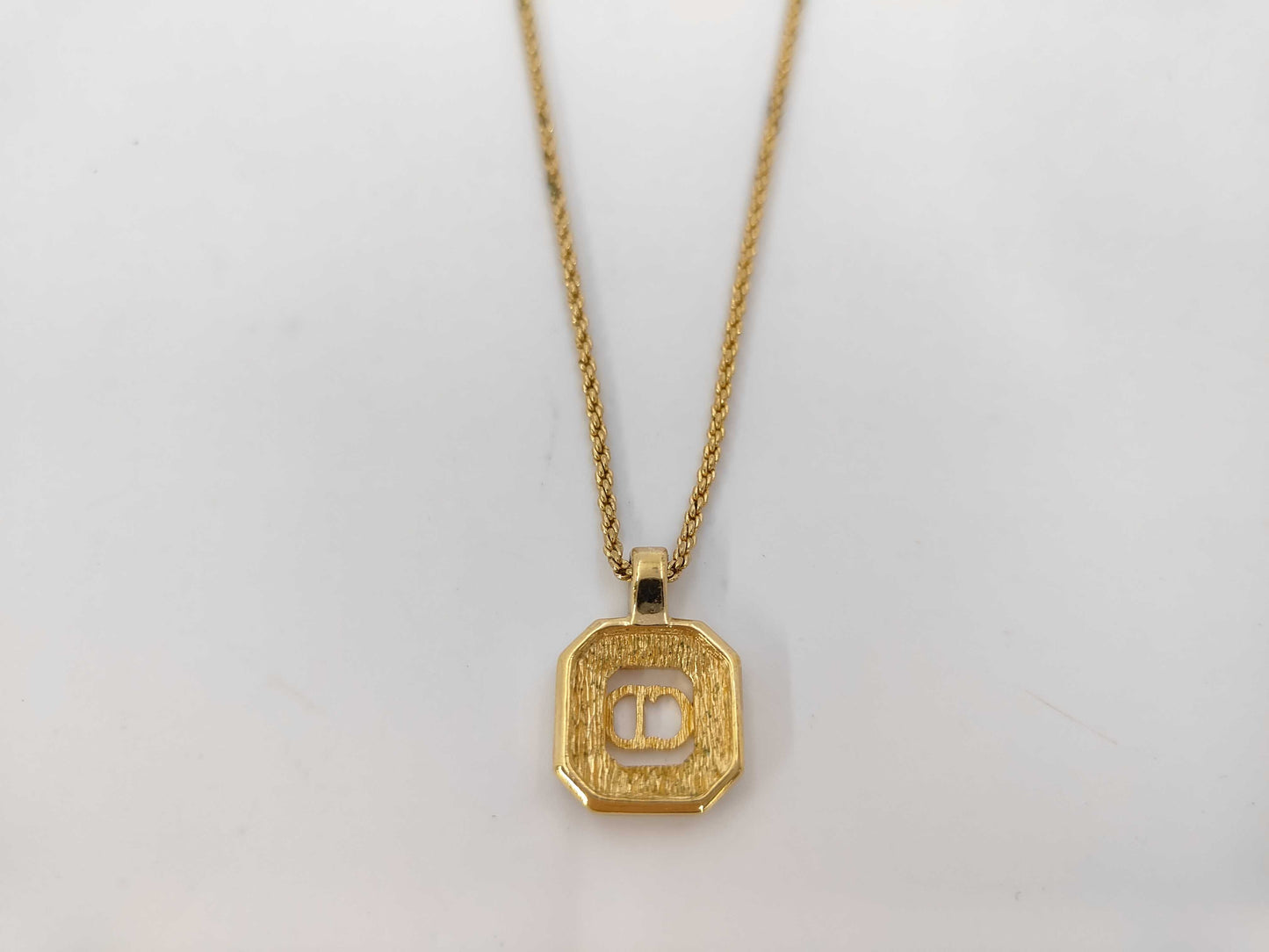 Dior CD Logo Octagon Rhinestone & Black Necklace