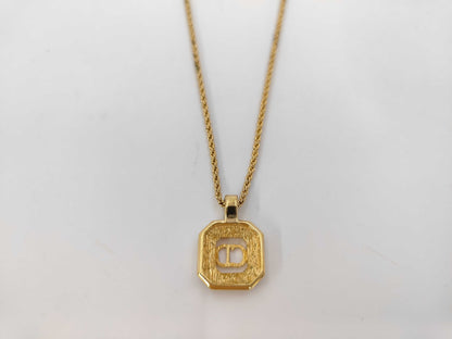 Dior CD Logo Octagon Rhinestone & Black Necklace