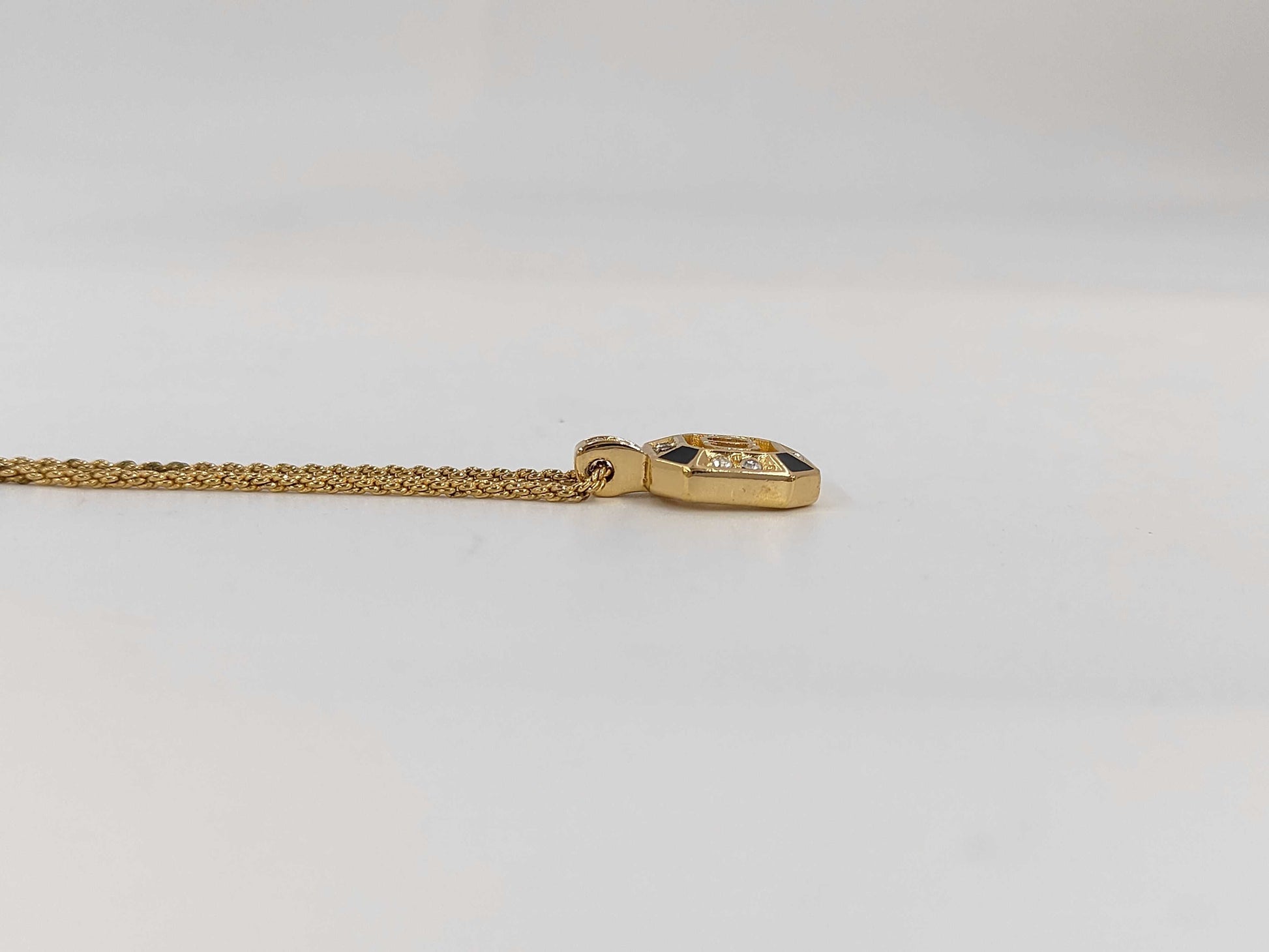 Dior CD Logo Octagon Rhinestone & Black Necklace