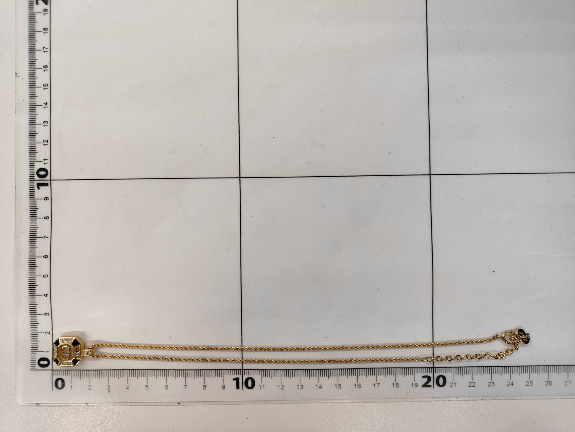 Dior CD Logo Octagon Rhinestone & Black Necklace