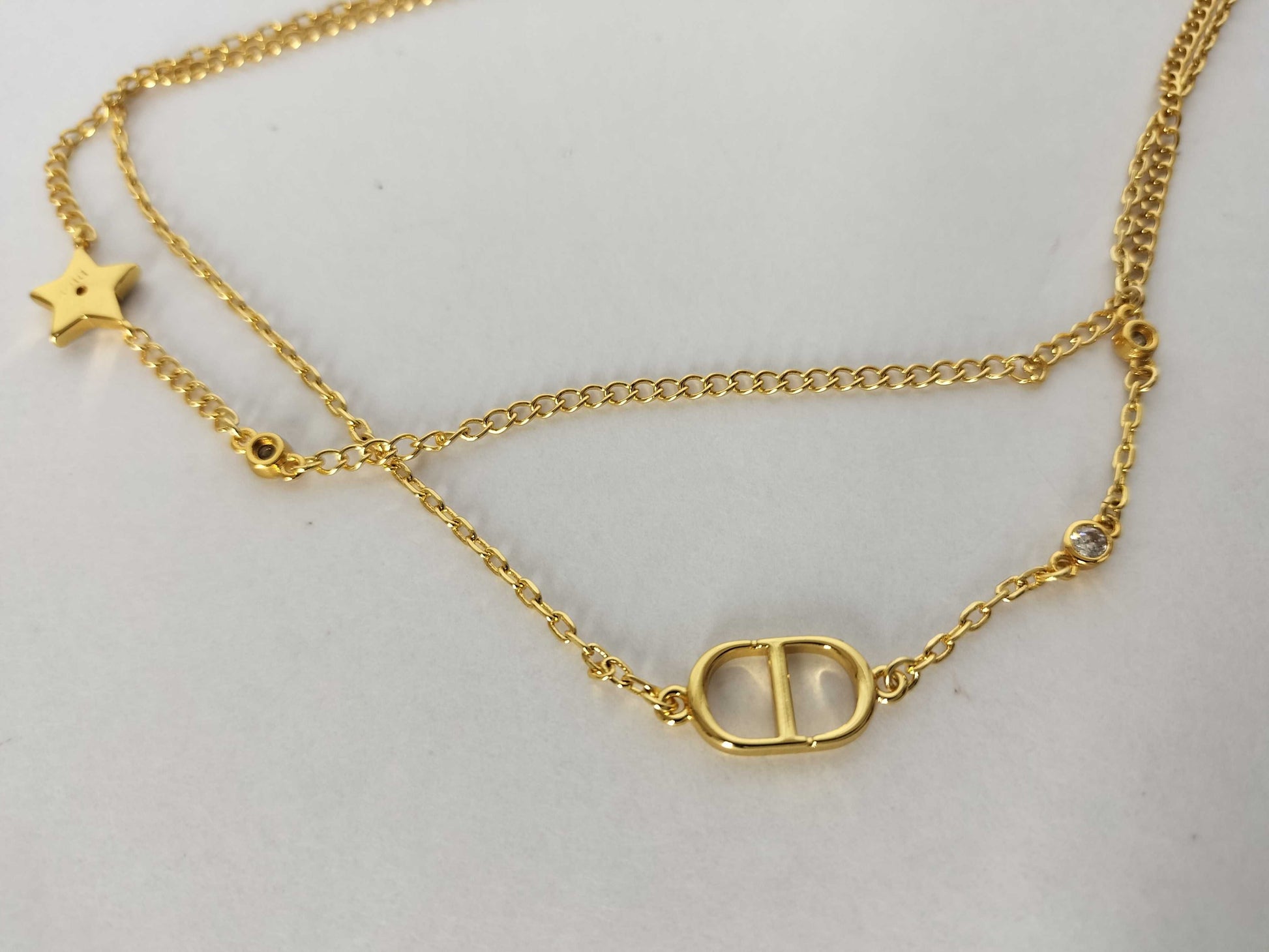 Dior Dior CD logo rhinestone necklace gold necklace