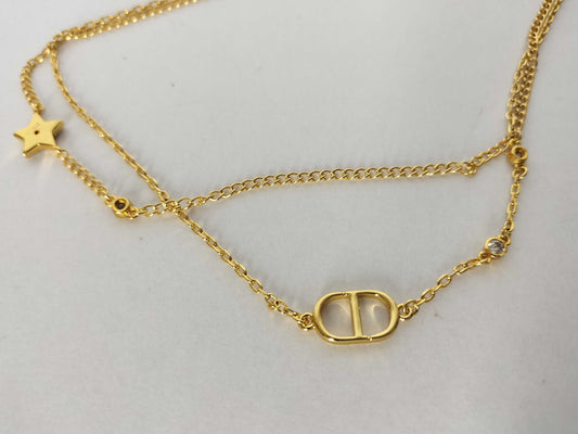 Dior Dior CD logo rhinestone necklace gold necklace