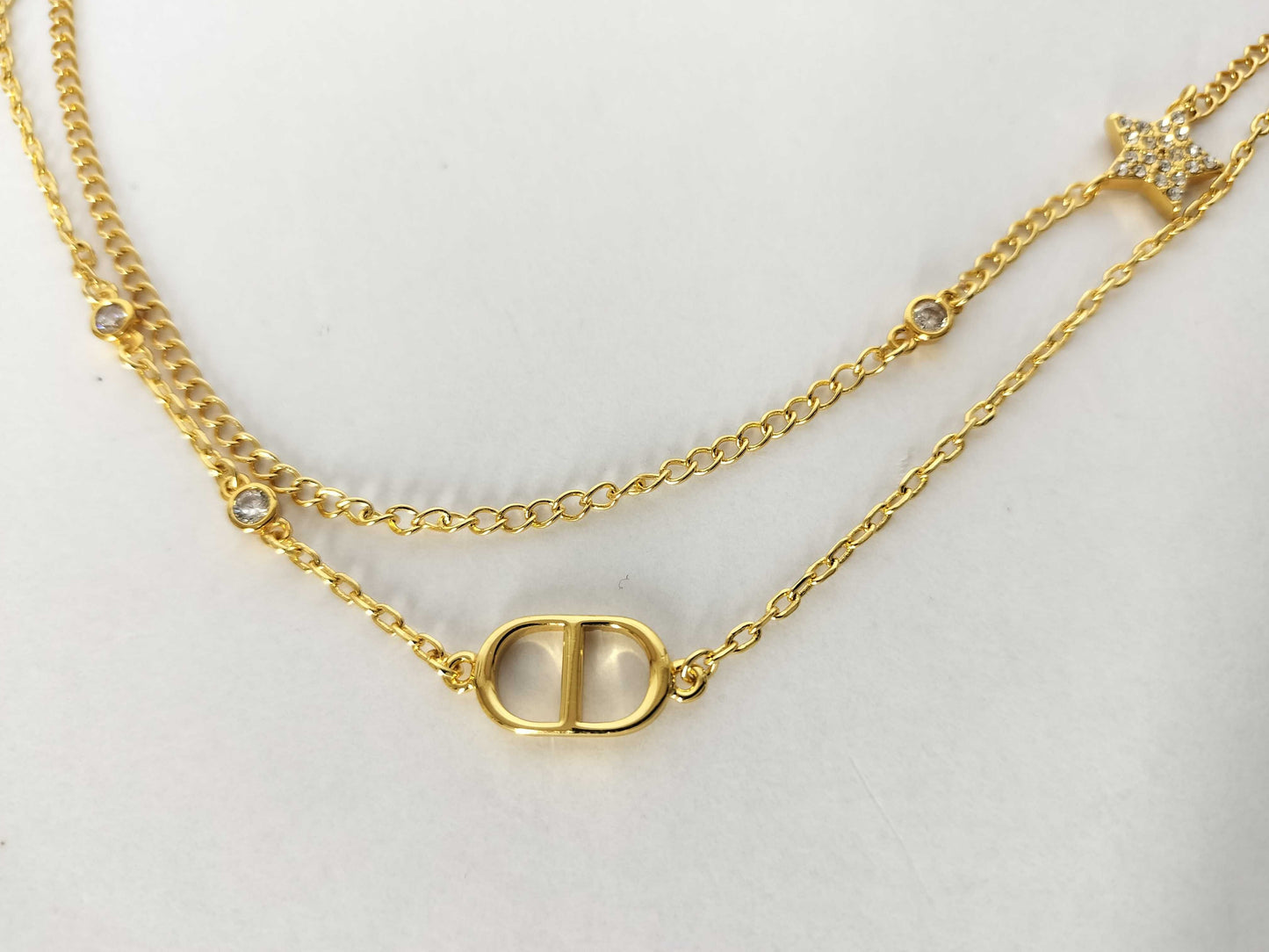 Dior Dior CD logo rhinestone necklace gold necklace