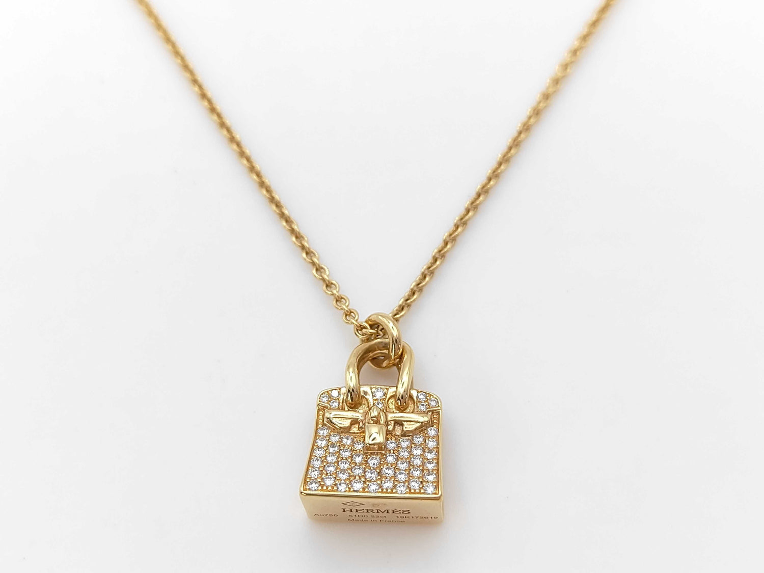 HERMES Birkin Amulet 51D 0.22ct PG Au750 10.3g Necklace 