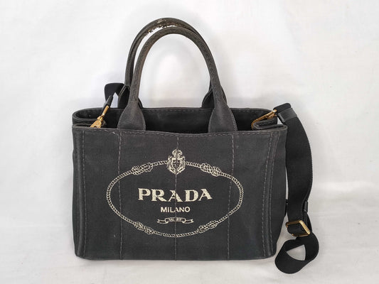 PRADA Prada 2-Way Canapa Canvas Shoulder Bag in Black NERO