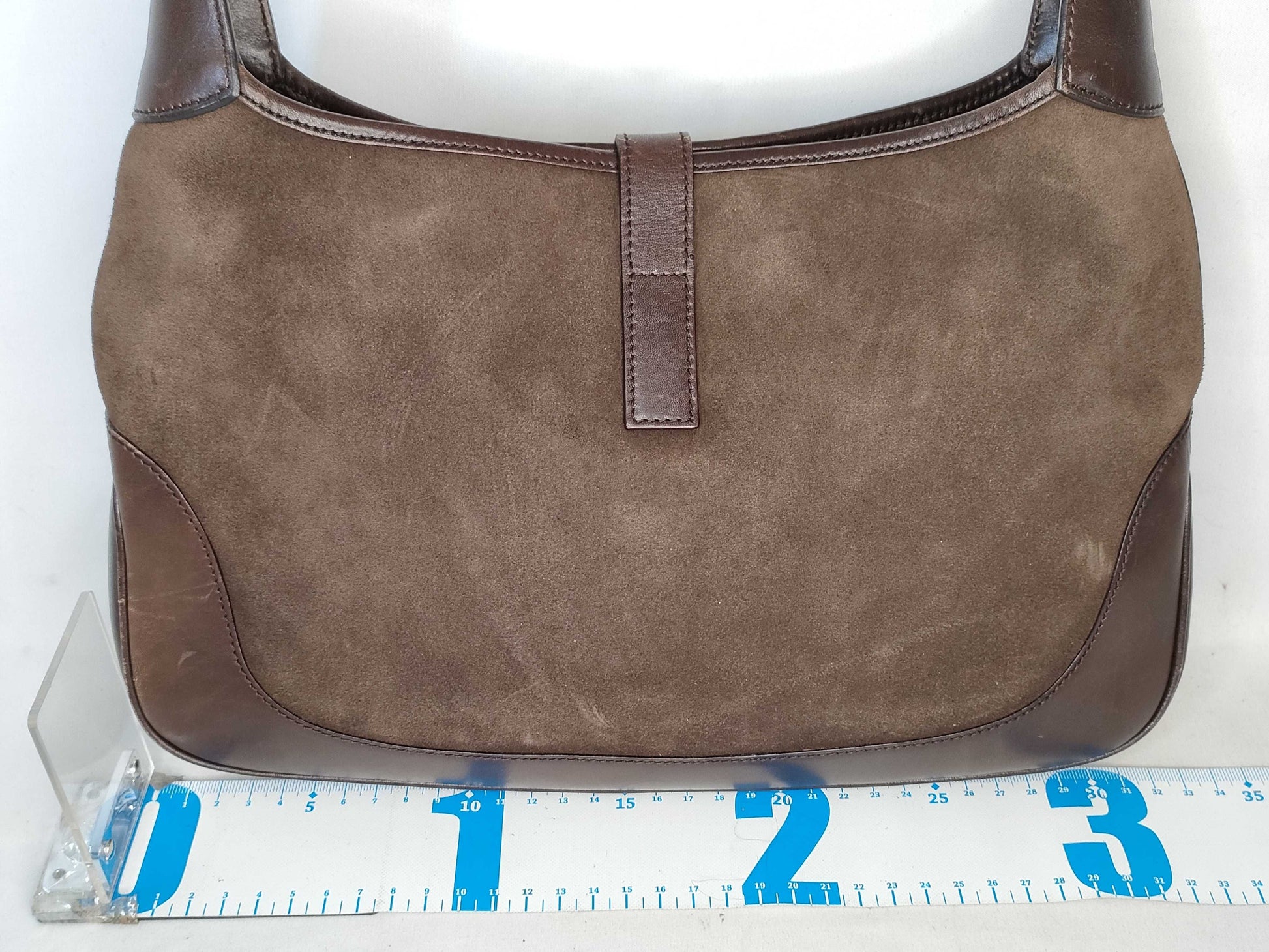 GUCCI Jackie Shoulder Bag with Shelly Line Hardware, Brown Suede, 00963 Shoulder Bag