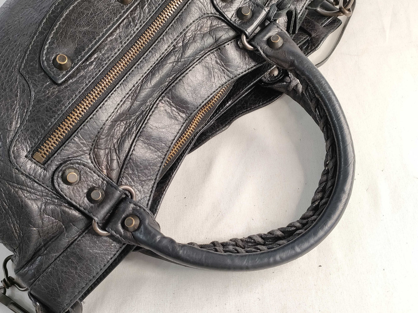 BALENCIAGA The First Leather Handbag with Mirror, Black, 103028