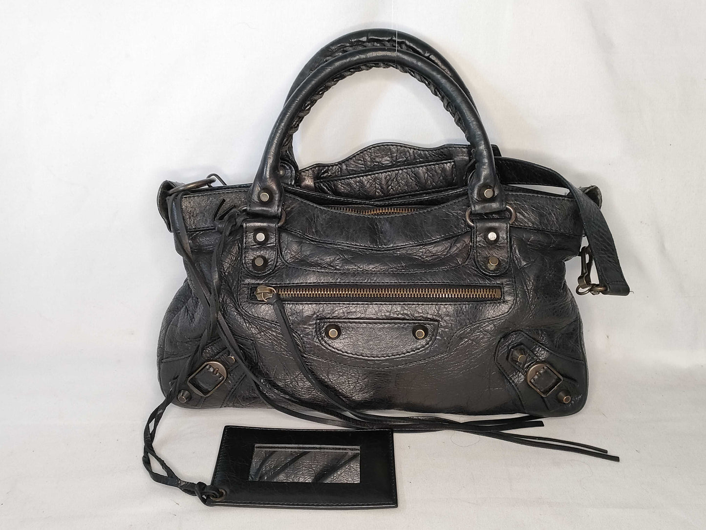 BALENCIAGA The First Leather Handbag with Mirror, Black, 103028