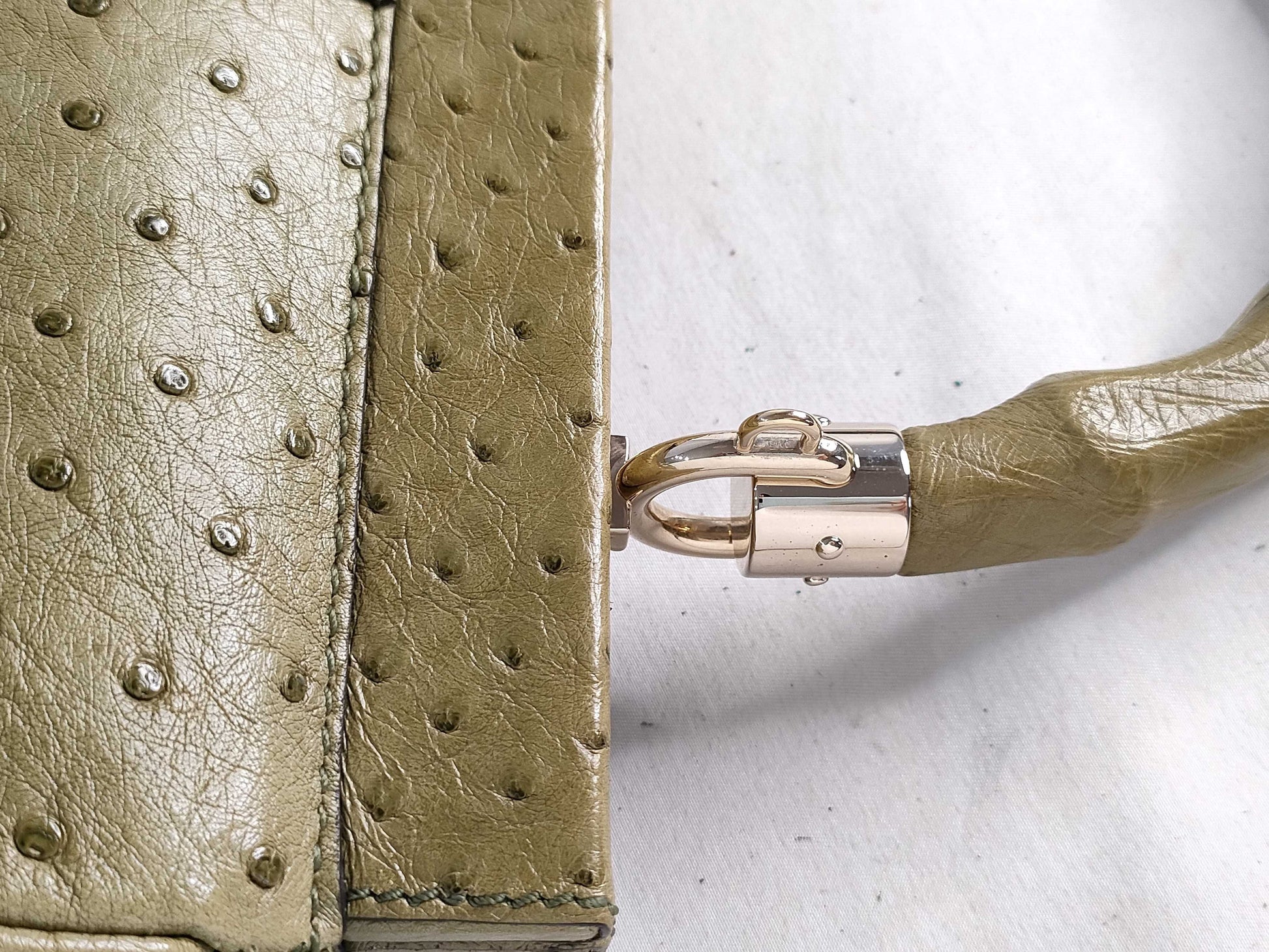 GUCCI Gucci 2-Way Shoulder Bag, Ostrich Leather, Green with Tassel, 308385, Handbag