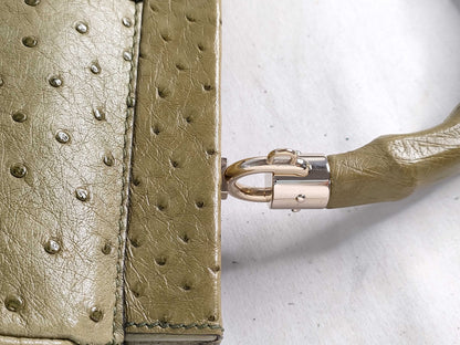 GUCCI Gucci 2-Way Shoulder Bag, Ostrich Leather, Green with Tassel, 308385, Handbag