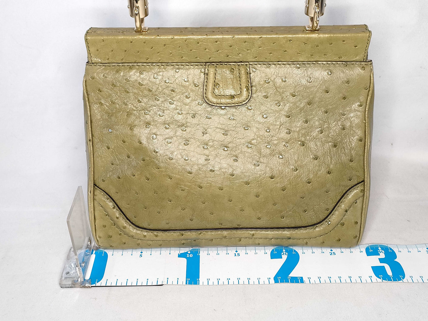 GUCCI Gucci 2-Way Shoulder Bag, Ostrich Leather, Green with Tassel, 308385, Handbag