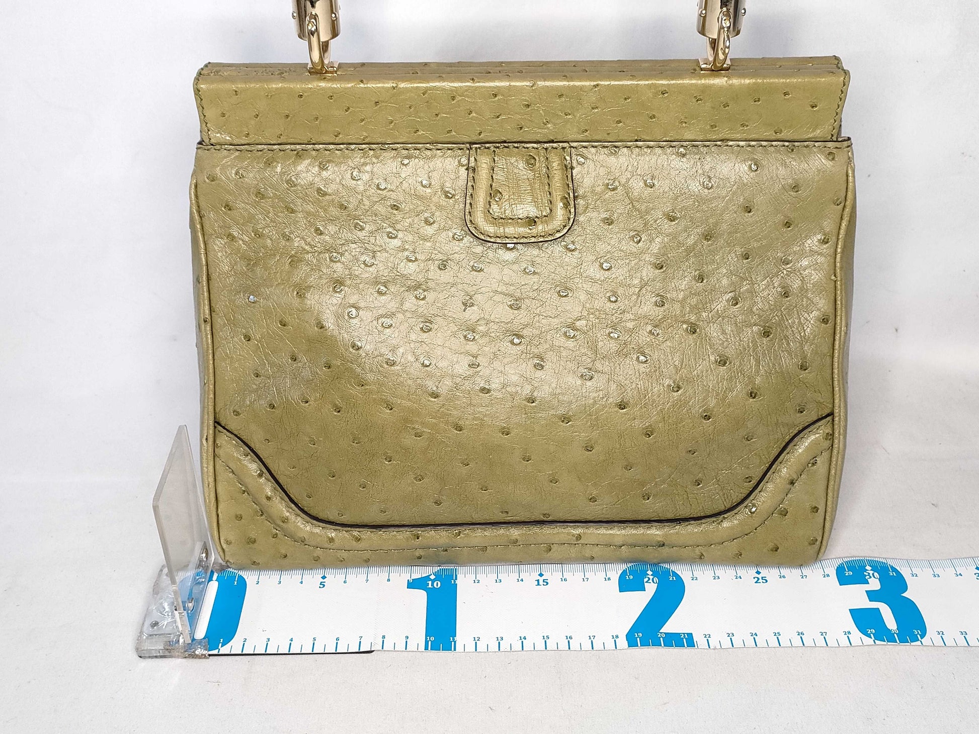 GUCCI Gucci 2-Way Shoulder Bag, Ostrich Leather, Green with Tassel, 308385, Handbag