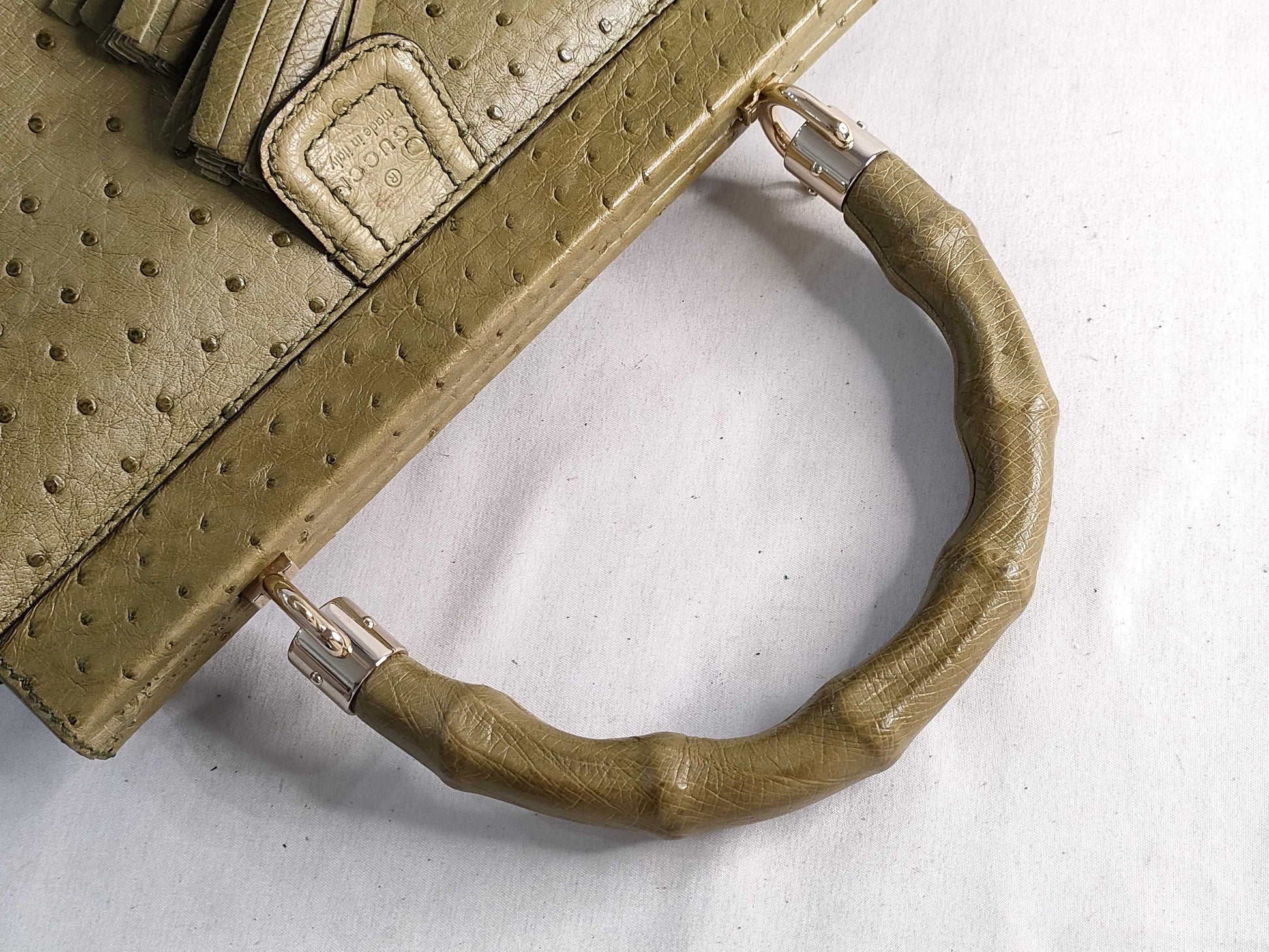 GUCCI Gucci 2-Way Shoulder Bag, Ostrich Leather, Green with Tassel, 308385, Handbag