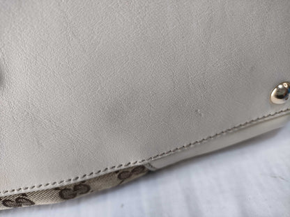 GUCCI GUCCI Tote Bag GG Canvas White Leather Tote Bag