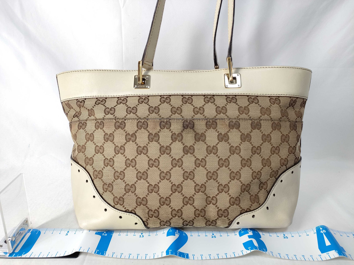 GUCCI GUCCI Tote Bag GG Canvas White Leather Tote Bag