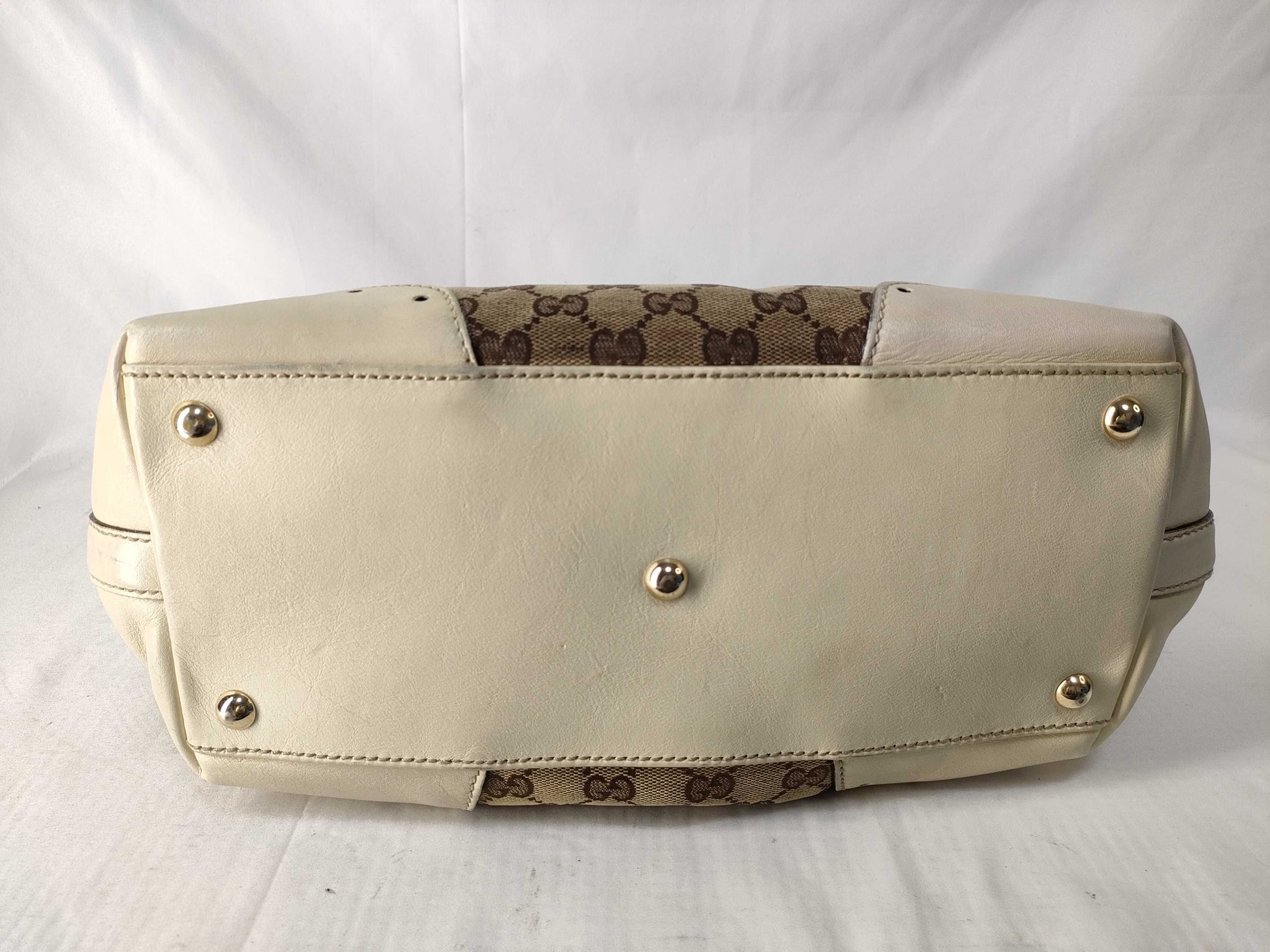 GUCCI GUCCI Tote Bag GG Canvas White Leather Tote Bag