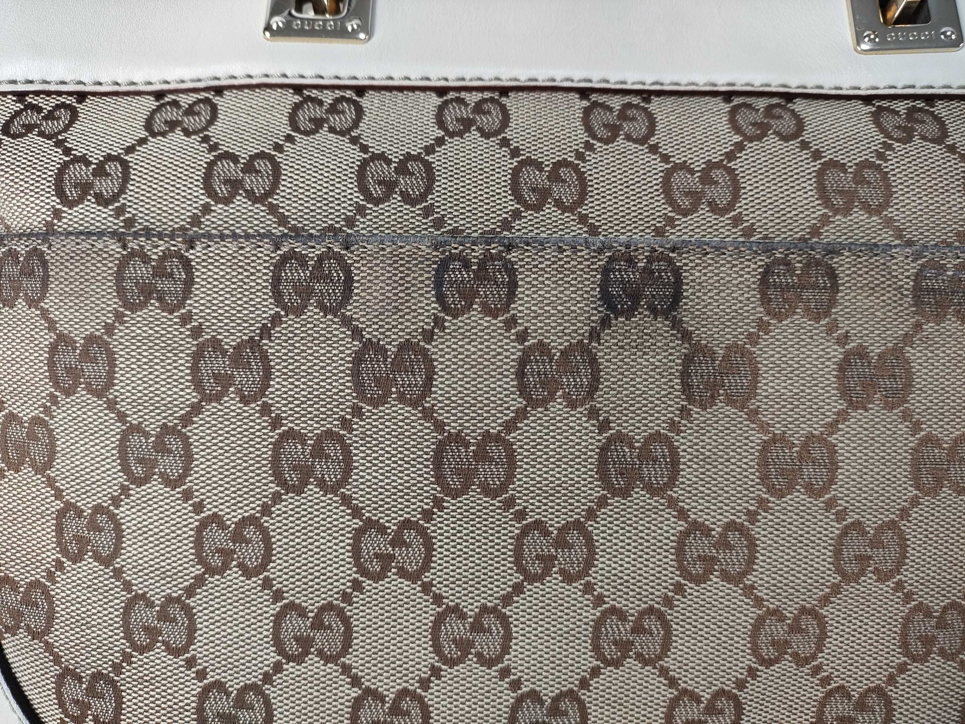 GUCCI GUCCI Tote Bag GG Canvas White Leather Tote Bag