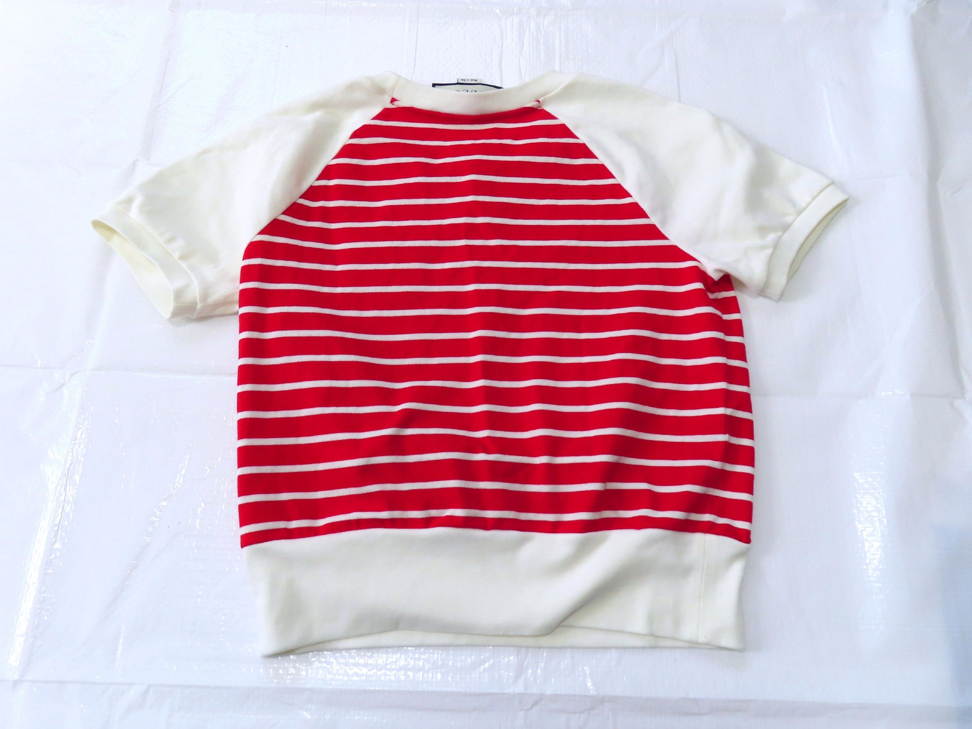 GUCCI Cotton T-Shirt, Size Small, Red and White, 624764, Border, Anchor Patch, Tagless