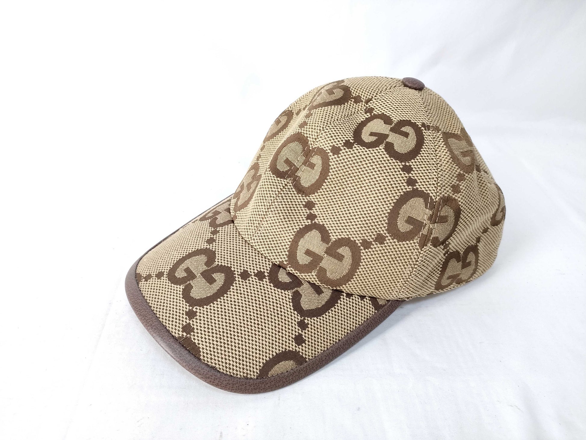 GUCCI 681264 Jumbo GG Canvas Cap, Size M, Cotton/Polyester, Beige/Brown, No Tags, Other Apparel