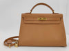 HERMES Kelly 32 Epson Gold 2-Way Handbag with W Engraving and ST Strap, Shoulder Bag