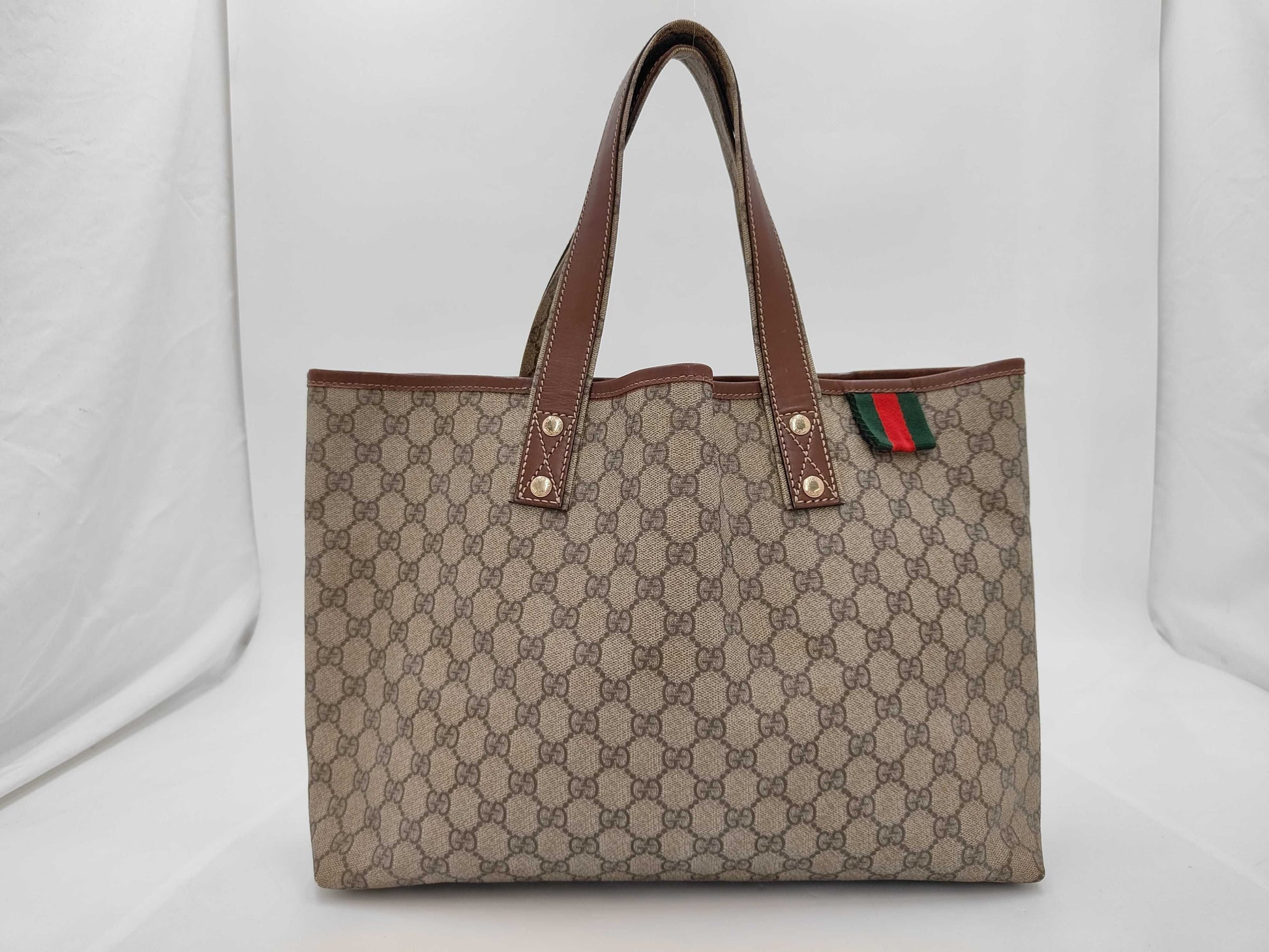 GUCCI GG Supreme 211134 Sherry Line PVC Leather Tote Bag