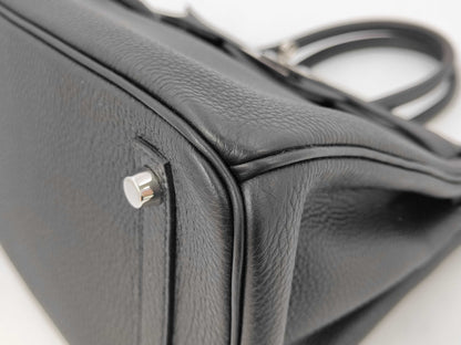 HERMES Birkin 30 Black Handbag with Silver Hardware and R Stamp