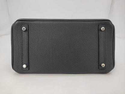 HERMES Birkin 30 Black Handbag with Silver Hardware and R Stamp