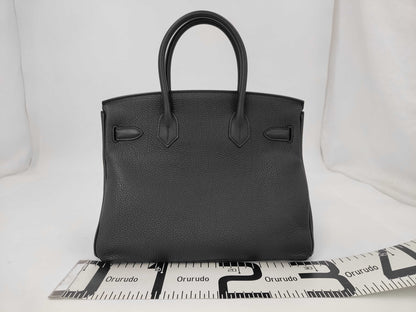 HERMES Birkin 30 Black Handbag with Silver Hardware and R Stamp