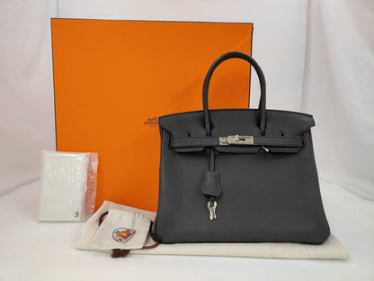 HERMES Birkin 30 Black Handbag with Silver Hardware and R Stamp