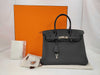 HERMES Birkin 30 Black Handbag with Silver Hardware and R Stamp
