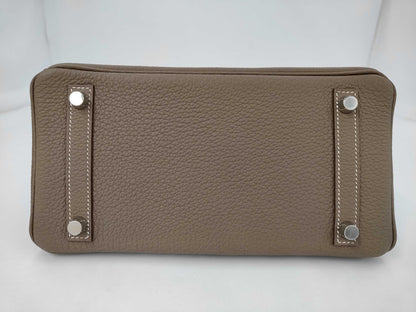 HERMES Birkin 25 Etoupe Matte Silver Hardware K Stamp Handbag