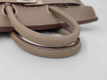 HERMES Birkin 25 Etoupe Matte Silver Hardware K Stamp Handbag