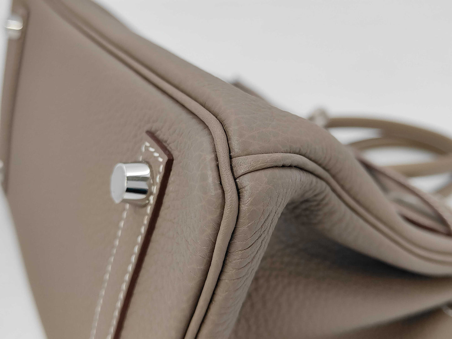 HERMES Birkin 25 Etoupe Matte Silver Hardware K Stamp Handbag