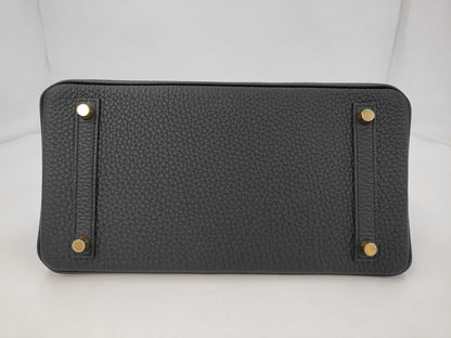 HERMES Birkin 30 Taurillon Clemence Black Gold Hardware K Stamp Handbag