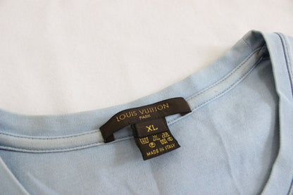 LOUIS VUITTON Men's Short Sleeve T-Shirt, Blue, XL, with LV Tag