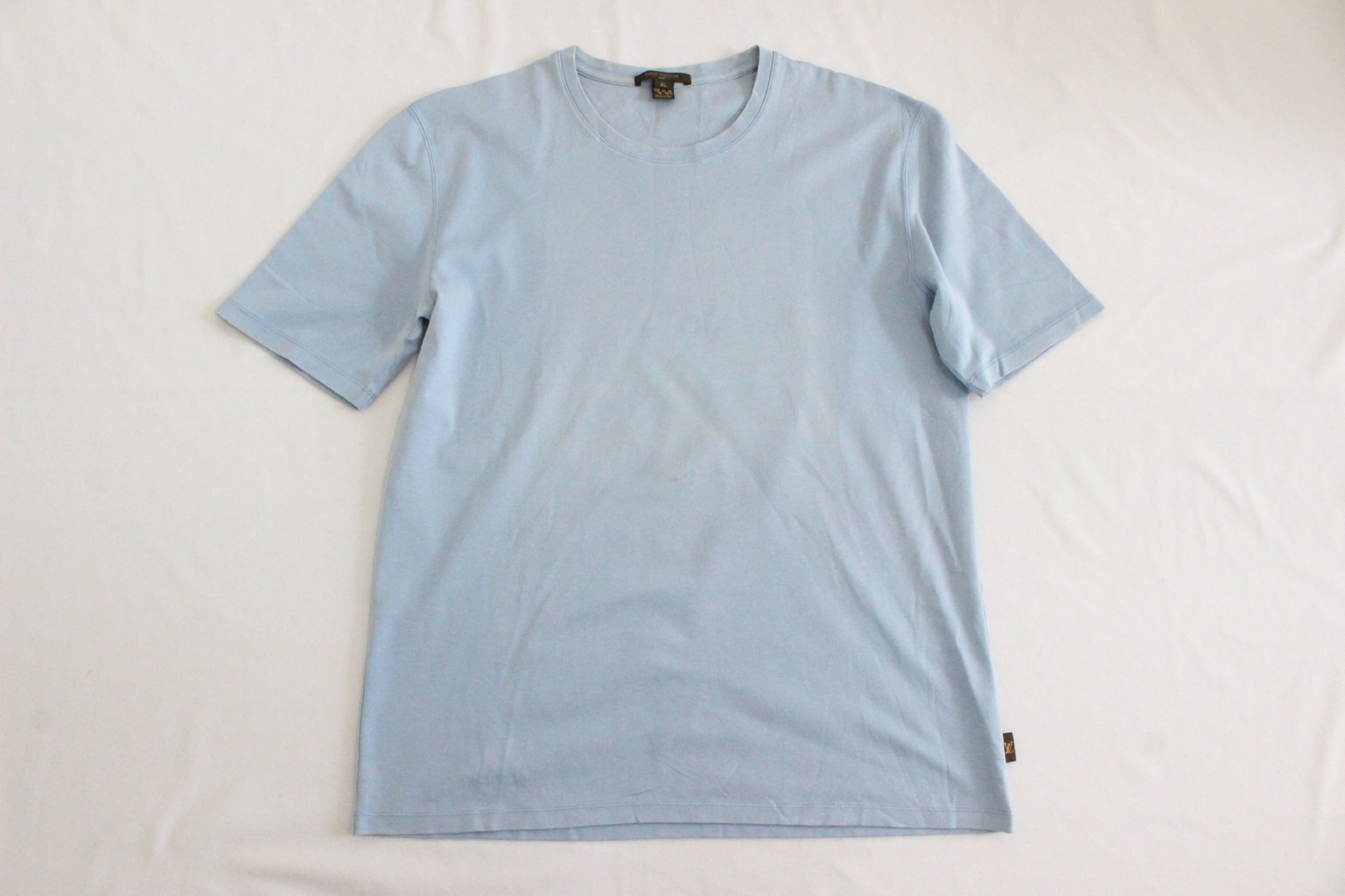 LOUIS VUITTON Men's Short Sleeve T-Shirt, Blue, XL, with LV Tag